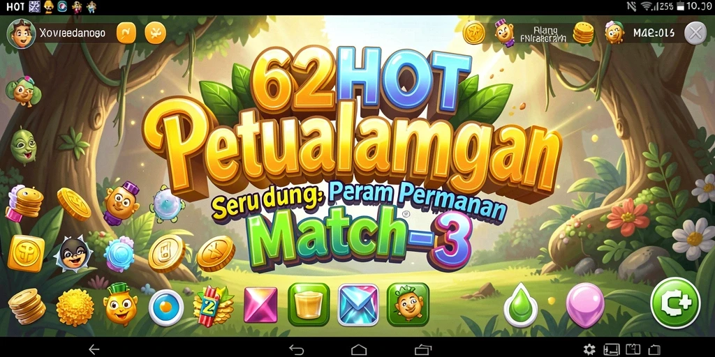 Tampilan gameplay 62HOT yang memikat dan penuh warna dalam aksi Match-3.