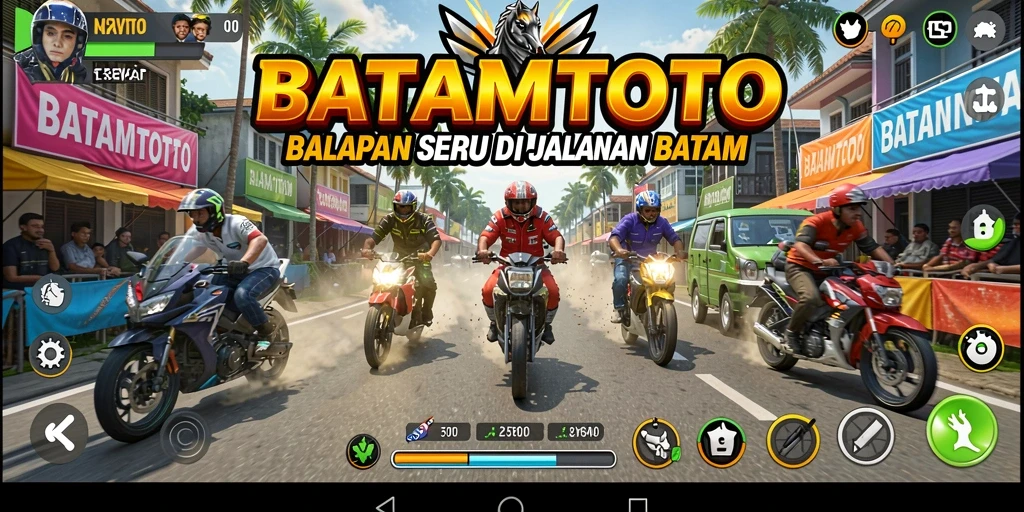 Screenshot gameplay <strong>BATAMTOTO</strong> menunjukkan aksi balap yang mendebarkan di jalanan.