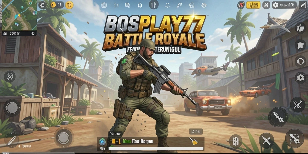Tangkapan layar permainan BOSPLAY77 menunjukkan aksi seru dalam Battle Royale.