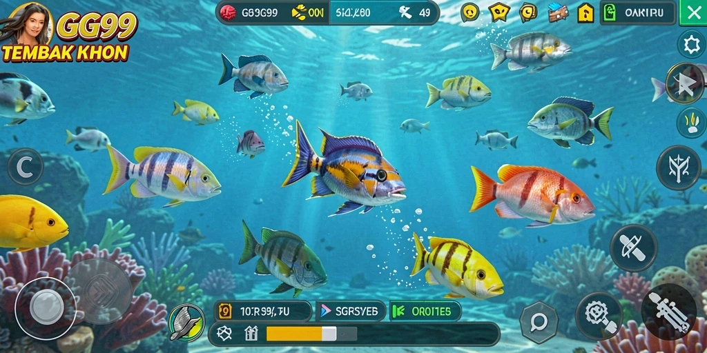 Tampilan screenshot GG99 menampilkan keseruan menembak ikan di lautan.
