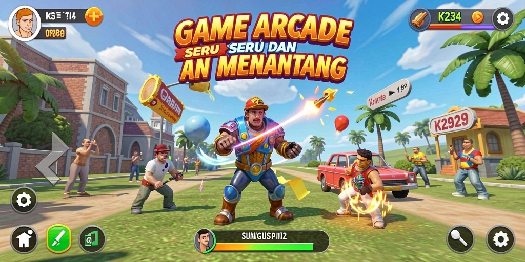 Screenshot utama K234 menunjukkan aksi seru dalam permainan Arcade.