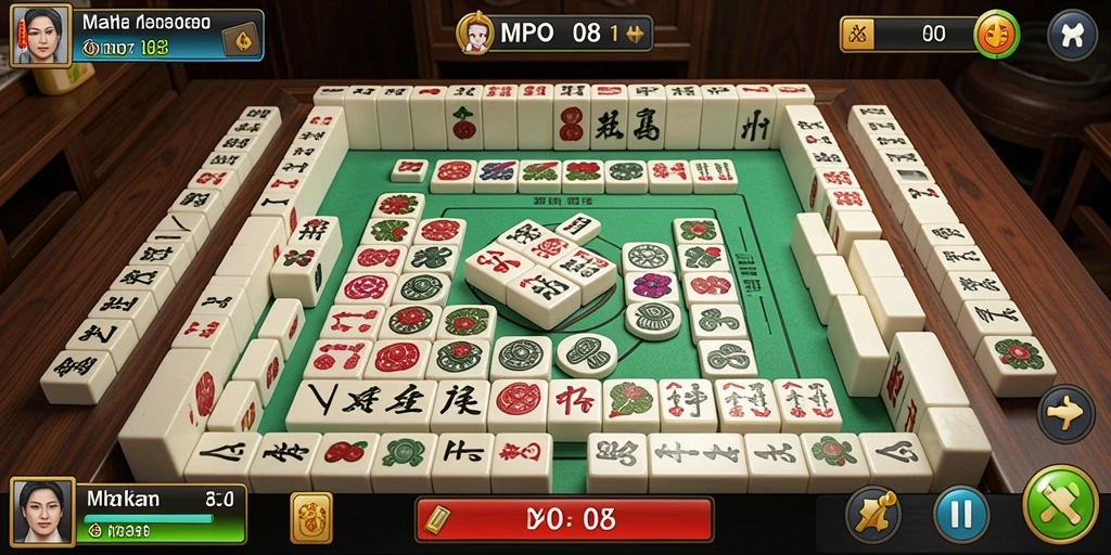 Tampilan gameplay seru dari MPO08 dengan grafis Mahjong yang menarik.