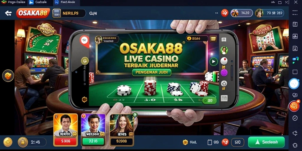 Screenshot OSAKA88 menampilkan dealer langsung dan gameplay mendebarkan.